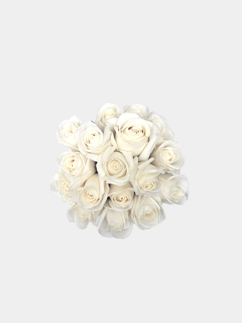 Pure White Roses Hatbox Flowers - LK VERDANT